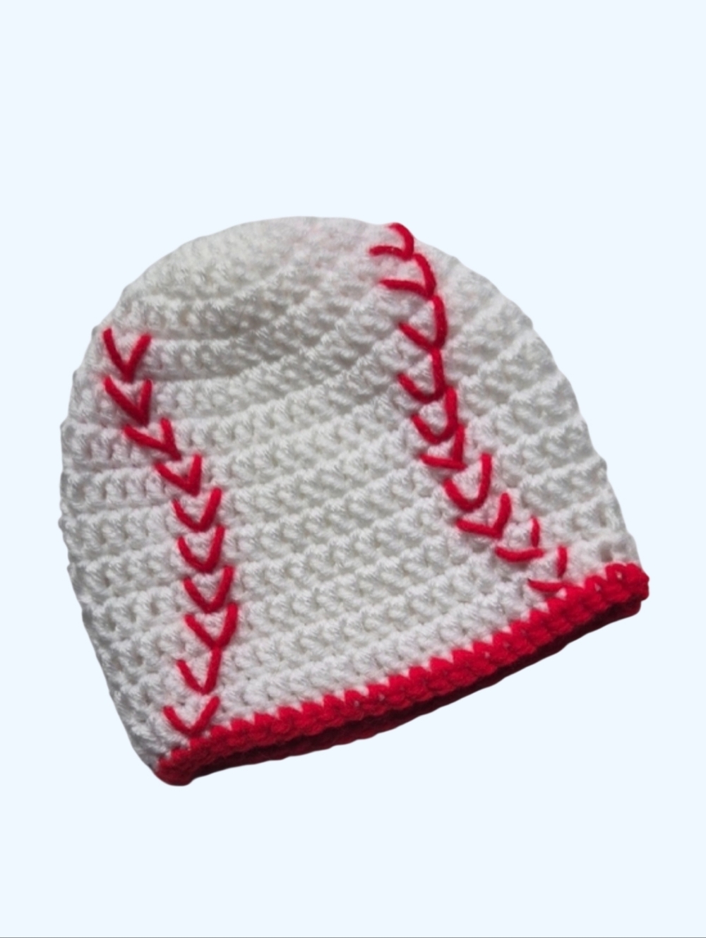 Handmade Crocheted Baby Baseball Beanie Hat-Newborn Photo Prop-Size 0-3M